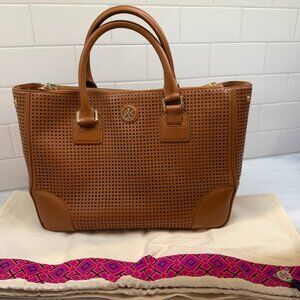 Tory Burch Robinson Perforated Tote Double Zip Tote (Long Strap Not Included)